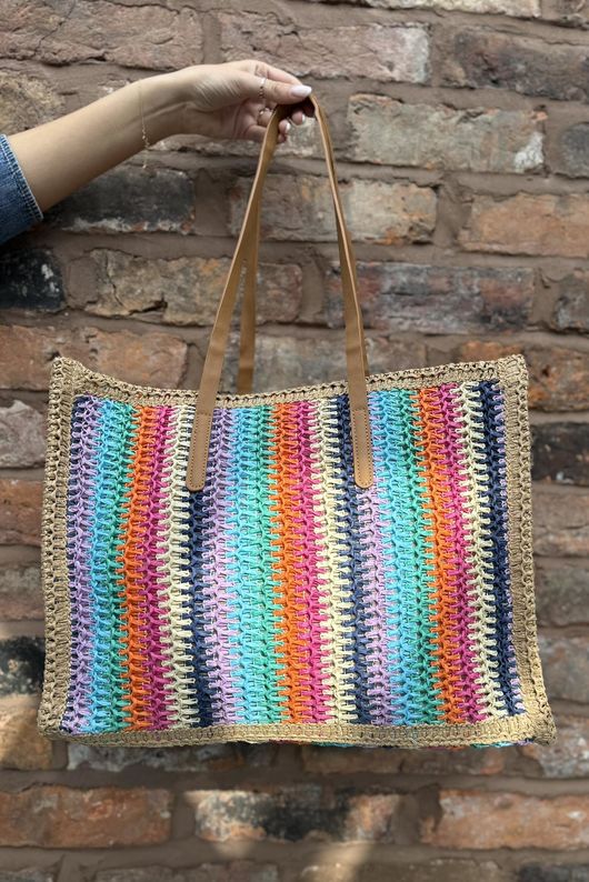 Kondi Rainbow Raffia Tote Bag Tan /20=